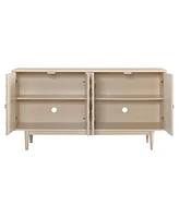 Modern 4-door Sideboard with Convex Pattern Doors and 2 Silver Handle for Living Room, Dining Room, Kitchen (Almond)