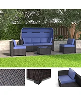 Streamdale Furniture Outdoor Daybed with Canopy, Convertible Patio Sofa Set with Lifting Table, Uv