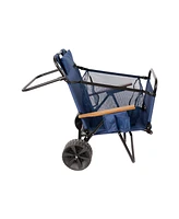 Streamdale Furniture Beach Cart Chairs With Wheels 2 in 1 Foldable Beach Lounge Chair With Integrated Wagon Pull Cart Perfect for Backyard Pool or Pic