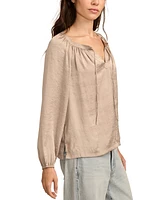 Lucky Brand Women's Notch-Neck Long-Sleeve Peasant Top
