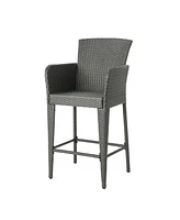 Simplie Fun Anaya 2-Piece Outdoor Wicker Barstool Set With Iron Frames And Foot Rails