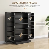 41" Kitchen Pantry Storage Cabinet, Freestanding Kitchen Cabinet with 12 Door Shelves, Double Doors, 5-tier Shelving and Adjustable Shelves, Blac