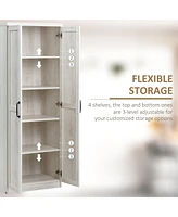 63" 2-Door Kitchen Pantry, Freestanding Storage Cabinet with 5-tier Shelving and 2 Adjustable Shelves for Dining Room, Antique White