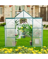 Simplie Fun 8x8 Ft Double Door Polycarbonate Greenhouse Raised Base and Anchor Aluminum Heavy Duty Walk