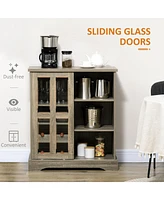 Coffee Bar Cabinet, 36" Sideboard Buffet Cabinet with Sliding Door, Wine Cabinet with Storage, Gray