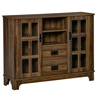 Sideboard Buffet Cabinet, Glass Door Kitchen Cabinet, Coffee Bar Cabinet with Storage Drawers & Adjustable Shelves for Living Room, Dark Walnut