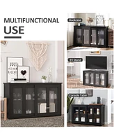 Sideboard Buffet Cabinet, Stackable Credenza, Coffee Bar Cabinet with Sliding Glass Door and Adjustable Shelf, Black