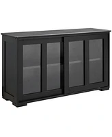 Streamdale Furniture Sideboard Buffet Cabinet, Stackable Credenza, Coffee Bar Cabinet with Sliding Glass Door and Adjustable Shelf, Black