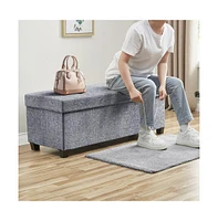 Ornavo Home Foldable Tufted 43 Inch Long Linen Bench Storage Ottoman with Legs