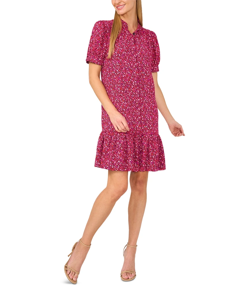 CeCe Women's Printed Button-Front Ruffled-Hem Dress