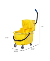 Mop Bucket Cart with Side Press Wringer, Metal Handle and 34 Quart Capacity, Yellow