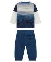 Guess Baby Boy Long Sleeve Two-Fer Top and Active Pant, 2-Piece Set