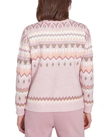 Alfred Dunner Petite Telluride Floral Embroidered Fair Isle Sweater