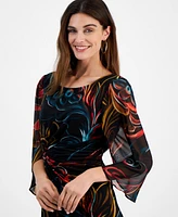 Connected Women's Chiffon Cape-Sleeve Sheath Dress