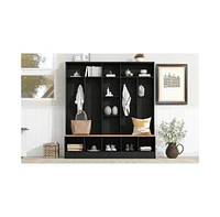 Streamdale Furniture Wide Design Hall Tree with Storage Bench, Minimalist Shoe Cabinet with Cube Storage & Shelves, Multifunctional Coat Rack with 8 H