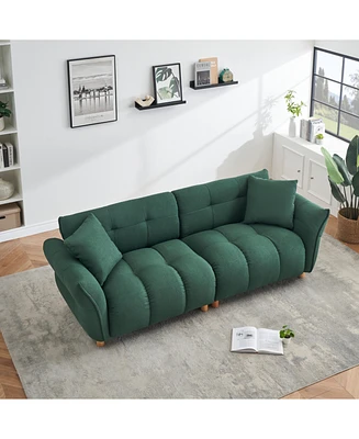 93.70 inches long, Teddy Sofa Fabric, with two matching pillows and three spacious and comfortable seats, for Apartment Office Living Room - Green