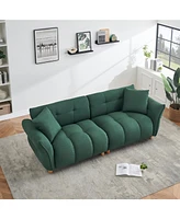 93.70 inches long, Teddy Sofa Fabric, with two matching pillows and three spacious and comfortable seats, for Apartment Office Living Room - Green