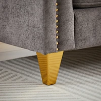 61.5" Mid-century design modern sofa, Chenille Pull Buckle Design Sofa for Living Room, Buttons Tufted With Copper Nail Decoration Armrest, with