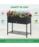 Streamdale Furniture Raised Garden Bed, Elevated Planter Box with Rattan Wicker Look, Tool Storage Shelf, Portable Design for Herbs, Vegetables, Flowe