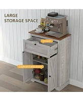 Farmhouse Barn Door Accent Cabinet, Kitchen Sideboard Storage Cabinet with Double Doors, Drawer, and Adjustable Shelf for Bedroom, Living Room, Light