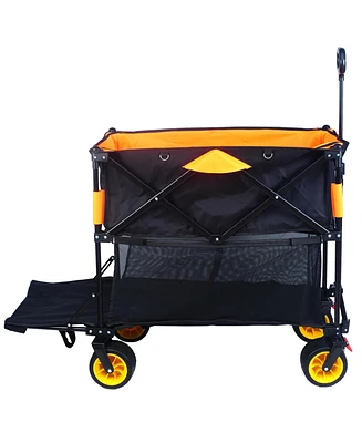 Streamdale Furniture Big large capacity Folding cart Extra Long Extender Wagon Cart Folding Wagon Garden Shopping Beach Cart (black +orange)