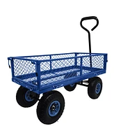 3 cu. ft. 300 lbs. Capacity Removable Sides Metal Steel Mesh Heavy Duty Utility Wagon Outdoor Garden Cart in Blue