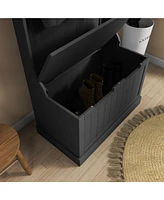 Streamdale Furniture 28" 3-In-1 Entryway Hall Tree with Storage Bench, Coat Rack with Four Hooks and Shoe Storage, Black