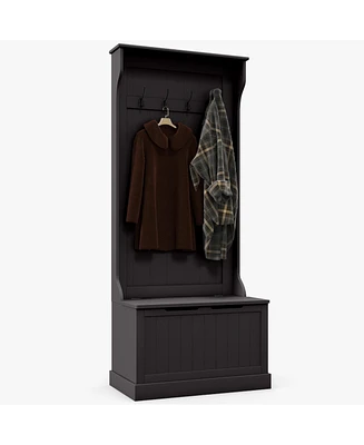 Streamdale Furniture 28" 3-In-1 Entryway Hall Tree with Storage Bench, Coat Rack with Four Hooks and Shoe Storage, Black