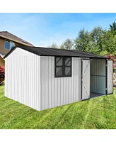 Streamdale Furniture Metal garden sheds 10ftx12ft outdoor storage sheds white+black with window