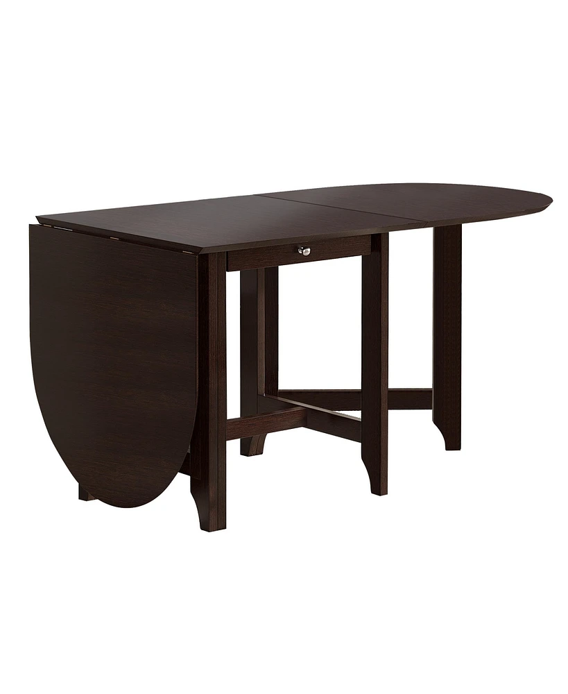 Streamdale Furniture Retro Drop-Leaf Table Rubber Wood Dining Table with Spacious Tabletop Small Drawer for Small Space Kitchen Dark Brown