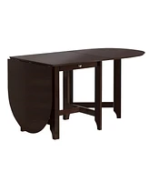 Streamdale Furniture Retro Drop-Leaf Table Rubber Wood Dining Table with Spacious Tabletop Small Drawer for Small Space Kitchen Dark Brown