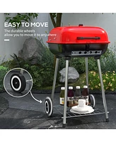 Portable Charcoal Grill with Bottom Shelf, Bbq Smoker with Wheels and Adjustable Vents on Lid for Picnic Camping Backyard Cooking, Black