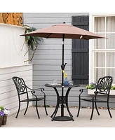 30" Round Patio Dining Table with Umbrella Hole, Antique Cast Aluminum Outdoor Bistro Table Only, Black