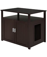 Wooden Cat Litter Box Enclosure Furniture with Adjustable Partition, Cat Washroom End Table with Open Shelf, Brown