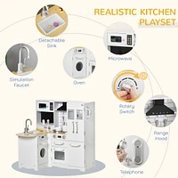 Large Play Kitchen with Full Set of Appliances for a Modern Day Pretend Kitchen, Tons of Storage, Corner Play Kitchen Set with Sound Effect, Education