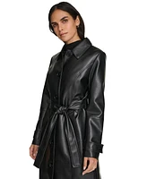 Calvin Klein Women's Belted Faux-Leather Trench Coat