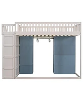 Streamdale Furniture Full Size Loft Bed with 2 Four-layer Storage Cabinets and Curtain, White+Blue(Expected Arrival Time:9.28)