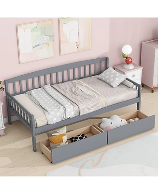 Streamdale Furniture Twin-size Pine Wood Daybed with two Storage Drawers, Sofa Bed with Bed Platform of 10 Support Slats, Grey