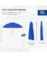 5.7' Portable Beach Umbrella with Tilt, Adjustable Height, 2 Cup Holders & Hooks, Uv 40+ Ruffled Outdoor Umbrella with Vented Canopy, Blue