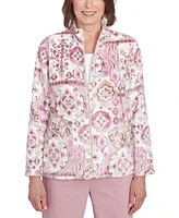 Alfred Dunner Petite Telluride Fuzzy Medallion-Print Jacket