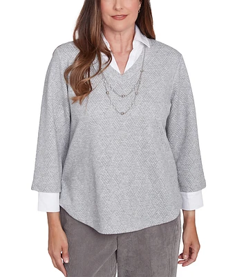 Alfred Dunner Petite Copenhagen Layered-Look Necklace Top