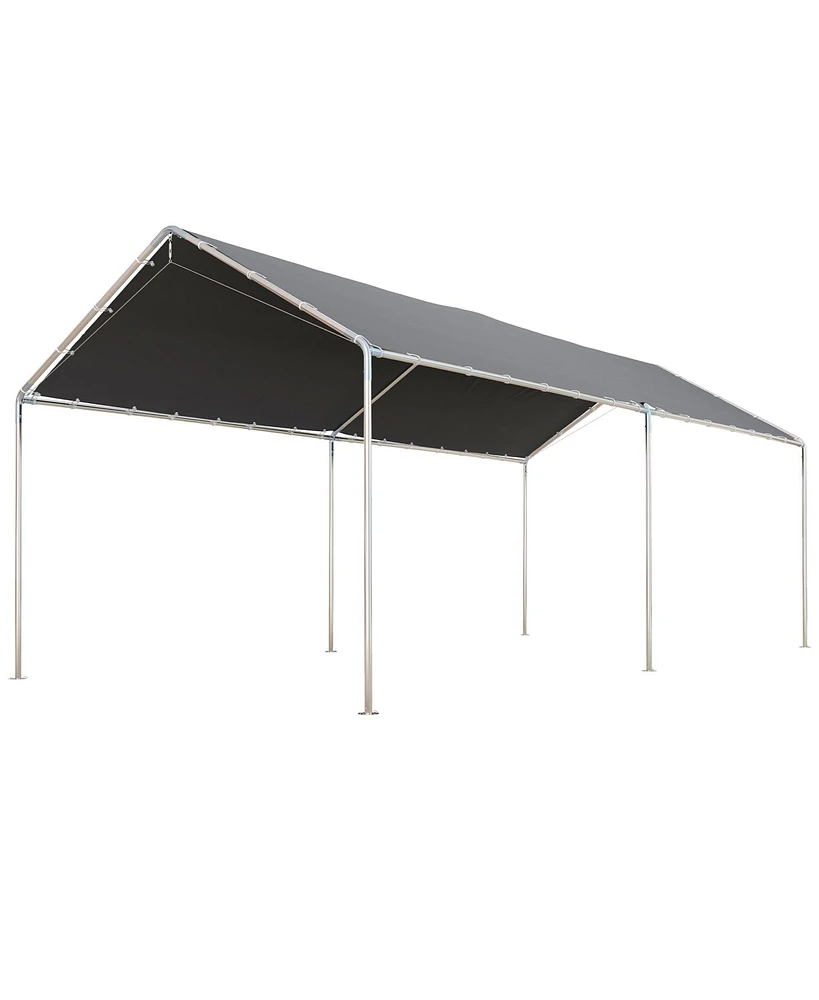 Streamdale Furniture 10'x20' Carport Heavy Duty Galvanized Car Canopy with Included Anchor Kit, 3 Reinforced Steel Cables, Grey