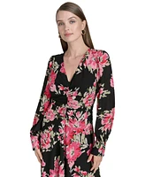 Halston Women's Floral-Print Ruched Fit & Flare Dress