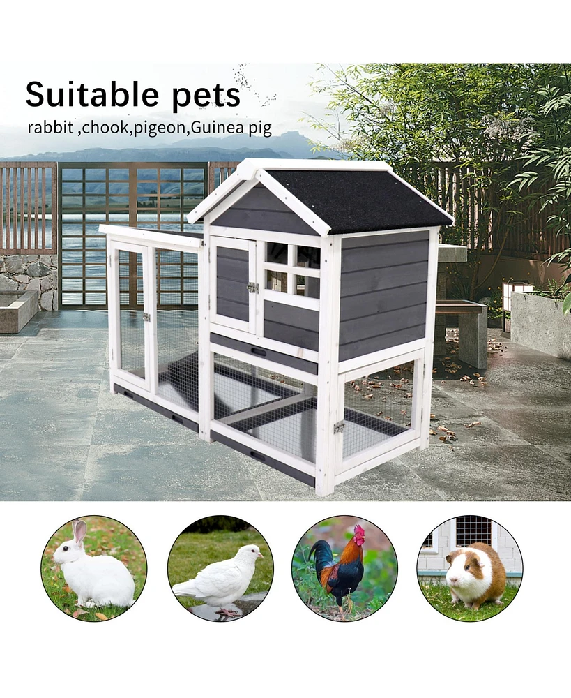 Streamdale Furniture Rabbit Hutch Outdoor Rabbit Cage Indoor on Wheels Bunny cage with Deep No Leak Pull Out Tray, Upgrade Version (Gray)