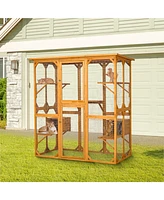 Streamdale Furniture Catio Outdoor Cat Enclosure with Roof 72" Height Cat Wooden House Large Cat Cage with 3 Jumping Platforms and 2 Napping Houses fo