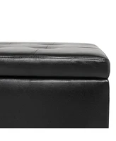 Simplie Fun Storage Ottoman with Wooden Legs, Faux Leather Ottoman with Storage for Living Room, Bedroom & Hallway, Ottoman Foot Rest, 38.4" Black Ott