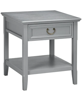 Simplie Fun Side Table with Storage, Vintage End Table with Drawer and Open Shelf, Beside Table for Bedroom, Living Room, Gray