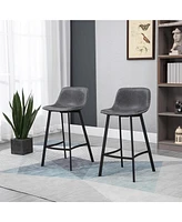 27.25" Counter Height Bar Stools, Industrial Kitchen Stools, Upholstered Armless Bar Chairs with Back, Steel Legs, Set of 2, Gray