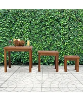 3 Piece Outdoor Side Nesting Table Patio Set with Acacia Wood Build & Multi-Functional Design
