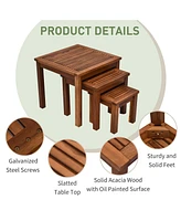 Simplie Fun 3 Piece Outdoor Side Nesting Table Patio Set with Acacia Wood Build & Multi-Functional Design